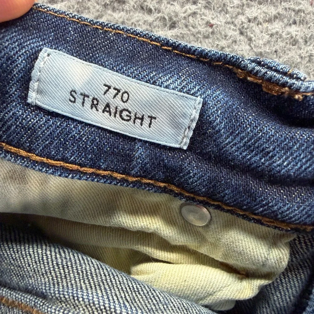 J.Crew 770 Jeans Mens 30x30 Blue Cotton Denim Straight Faded Whiskered Stretch